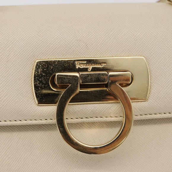 Salvatore Ferragamo Gancini Handtas Leer 2way Wit Goud Auth 179959
