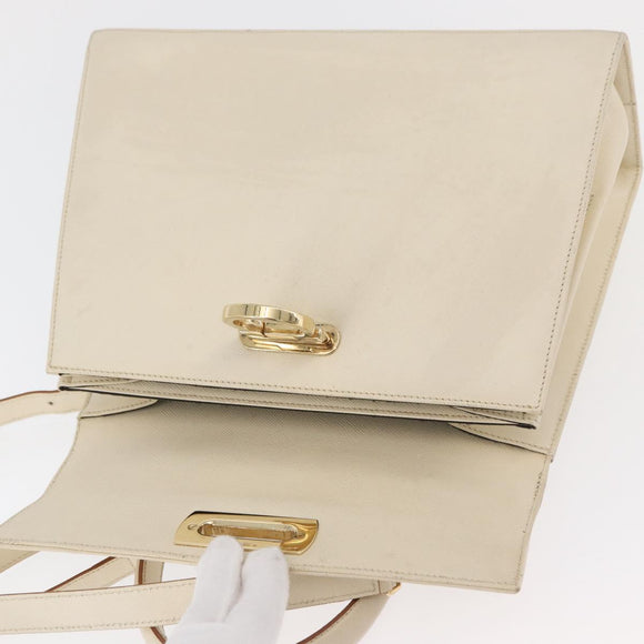 Salvatore Ferragamo Gancini Handtas Leer 2way Wit Goud Auth 179959