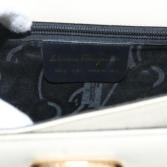 Salvatore Ferragamo Gancini Handtas Leer 2way Wit Goud Auth 179959