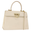 Salvatore Ferragamo Gancini Handtas Leer 2way Wit Goud Auth 179959-1