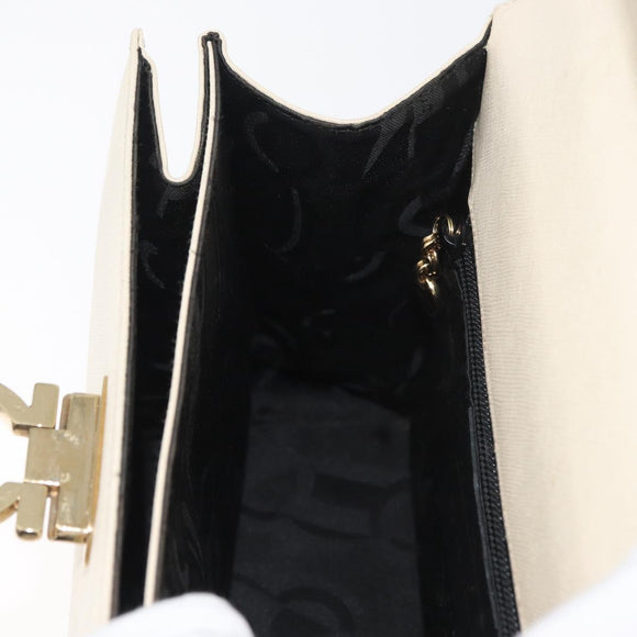 Salvatore Ferragamo Gancini Handtas Leer 2way Wit Goud Auth 179959