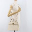 Salvatore Ferragamo Gancini Handtas Leer 2way Wit Goud Auth 179959-27