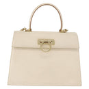 Salvatore Ferragamo Gancini Handtas Leer 2way Wit Goud Auth 179959-13