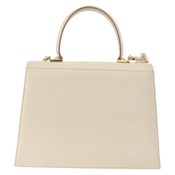 Salvatore Ferragamo Gancini Handtas Leer 2way Wit Goud Auth 179959