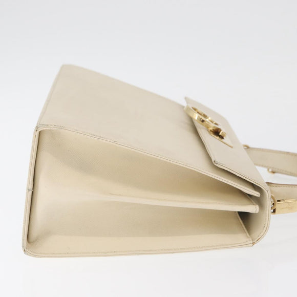 Salvatore Ferragamo Gancini Handtas Leer 2way Wit Goud Auth 179959