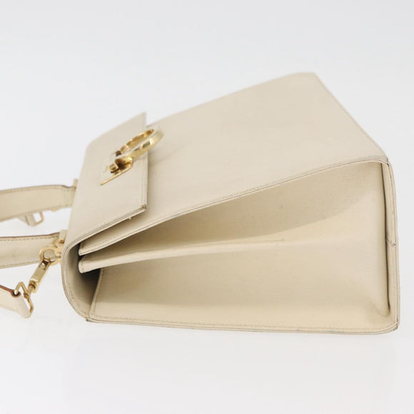 Salvatore Ferragamo Gancini Handtas Leer 2way Wit Goud Auth 179959