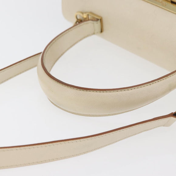 Salvatore Ferragamo Gancini Handtas Leer 2way Wit Goud Auth 179959
