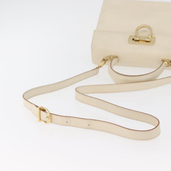 Salvatore Ferragamo Gancini Handtas Leer 2way Wit Goud Auth 179959