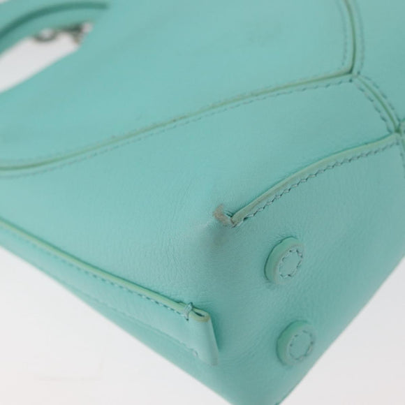 TIFFANY&Co. Return To Charm Bag Leder 2-Wege Türkisblau Silber Auth 179961A