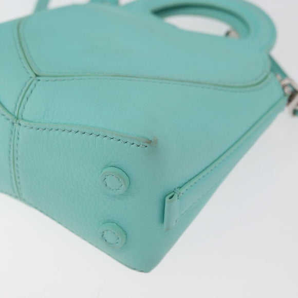 TIFFANY&Co. Return To Charm Bag Leder 2-Wege Türkisblau Silber Auth 179961A