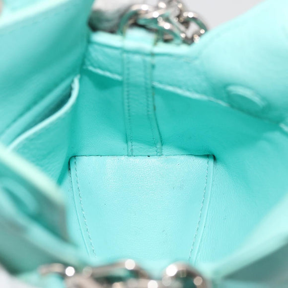 TIFFANY&Co. Return To Charm Bag Leder 2-Wege Türkisblau Silber Auth 179961A