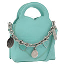 TIFFANY&Co. Return To Charm Bag Leder 2-Wege Türkisblau Silber Auth 179961A-1