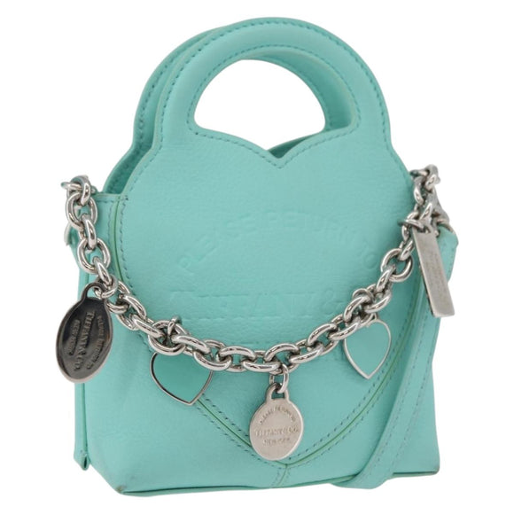 TIFFANY&Co. Return To Charm Bag Leder 2-Wege Türkisblau Silber Auth 179961A