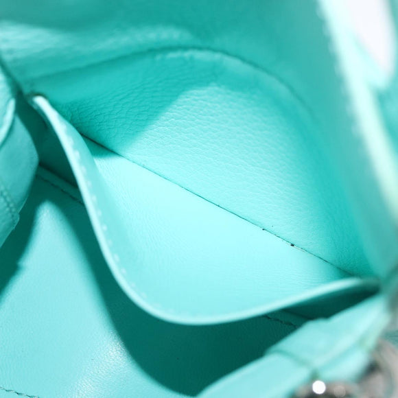 TIFFANY&Co. Return To Charm Bag Leder 2-Wege Türkisblau Silber Auth 179961A