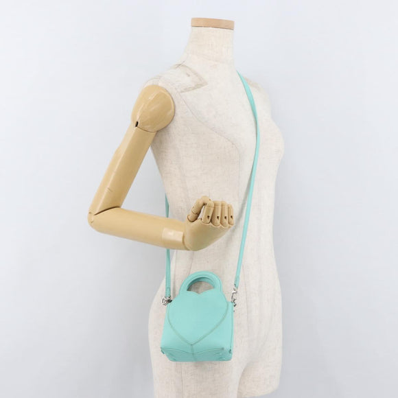 TIFFANY&Co. Return To Charm Bag Leder 2-Wege Türkisblau Silber Auth 179961A