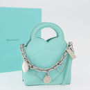 TIFFANY&Co. Return To Charm Bag Leder 2-Wege Türkisblau Silber Auth 179961A-12