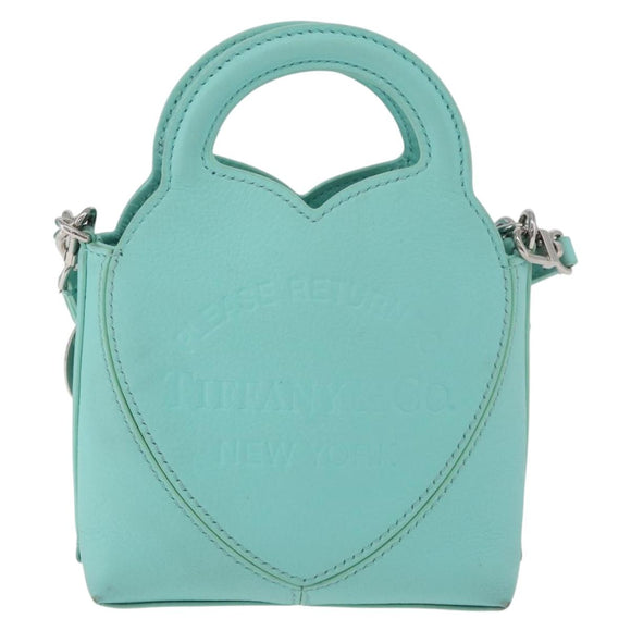 TIFFANY&Co. Return To Charm Bag Leder 2-Wege Türkisblau Silber Auth 179961A