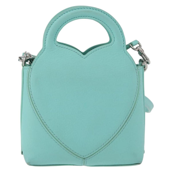 TIFFANY&Co. Return To Charm Bag Leder 2-Wege Türkisblau Silber Auth 179961A