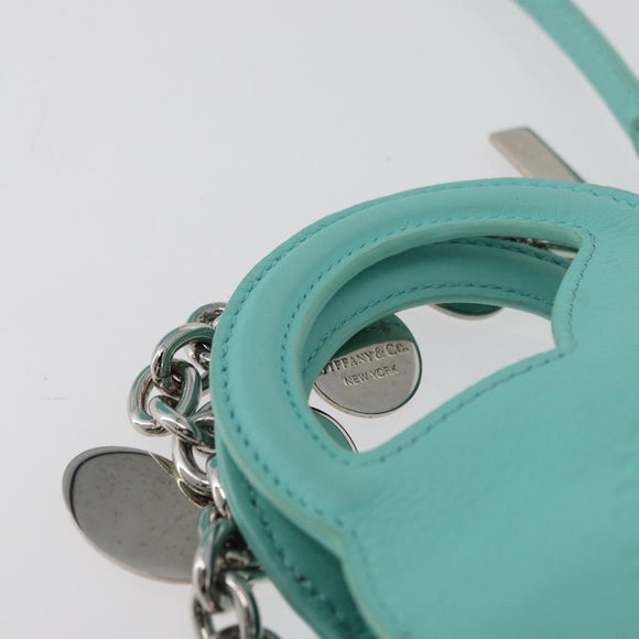 TIFFANY&Co. Return To Charm Bag Leder 2-Wege Türkisblau Silber Auth 179961A