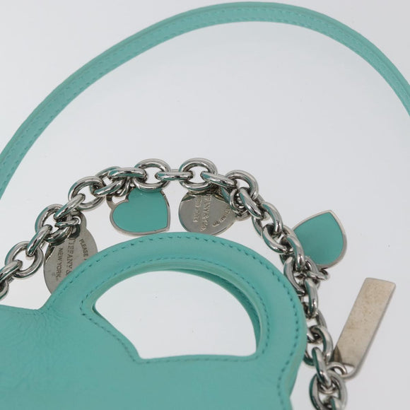 TIFFANY&Co. Return To Charm Bag Leder 2-Wege Türkisblau Silber Auth 179961A