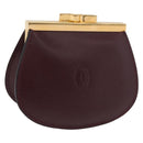 CARTIER Must Line Coin Purse Leather Bordeaux Gold Auth 179967A-1
