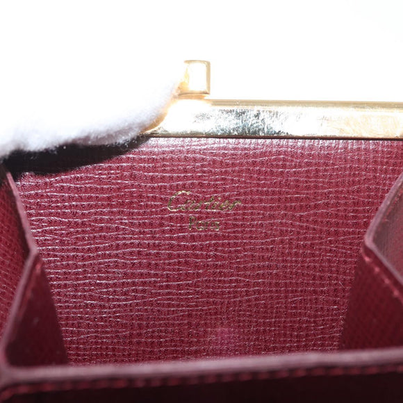 CARTIER Must Line Coin Purse Leather Bordeaux Gold Auth 179967A