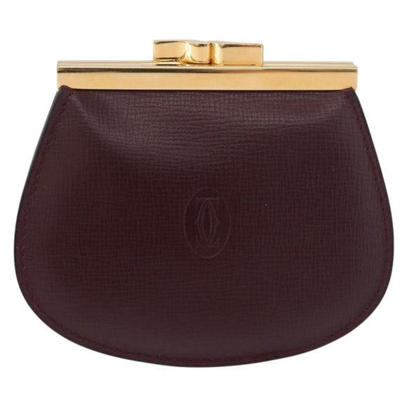 CARTIER Must Line Coin Purse Leather Bordeaux Gold Auth 179967A