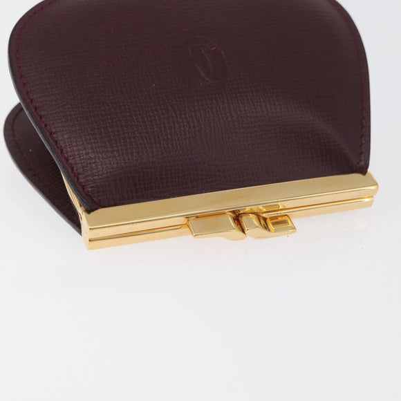 CARTIER Must Line Coin Purse Leather Bordeaux Gold Auth 179967A