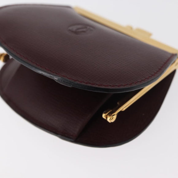 CARTIER Must Line Coin Purse Leather Bordeaux Gold Auth 179967A