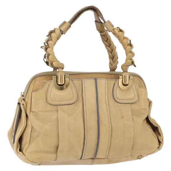 Chloe Hand Bag Leather Beige Gold Auth 179981