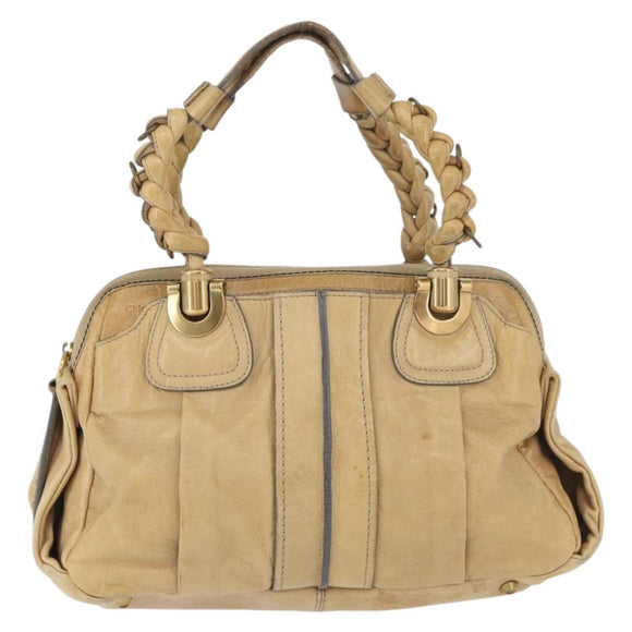 Chloe Hand Bag Leather Beige Gold Auth 179981
