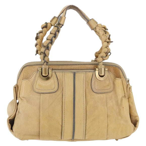 Chloe Hand Bag Leather Beige Gold Auth 179981