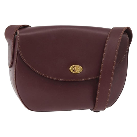 CARTIER Must Line Shoulder Bag Leather Bordeaux Gold Auth 179989