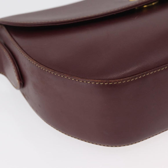 CARTIER Must Line Shoulder Bag Leather Bordeaux Gold Auth 179989