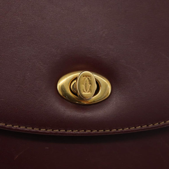 CARTIER Must Line Shoulder Bag Leather Bordeaux Gold Auth 179989