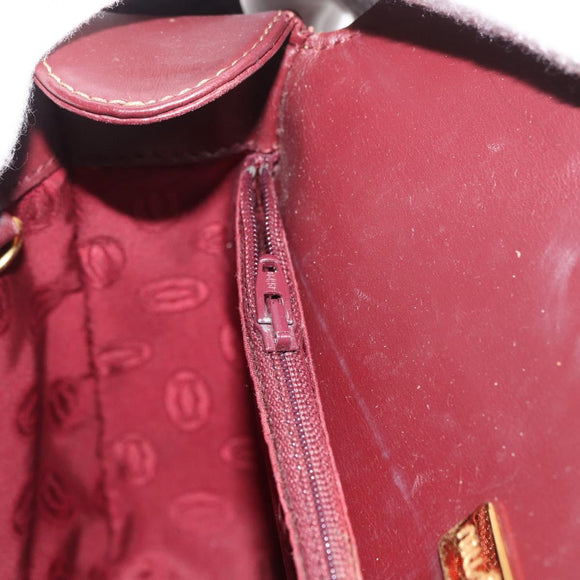 CARTIER Must Line Shoulder Bag Leather Bordeaux Gold Auth 179989