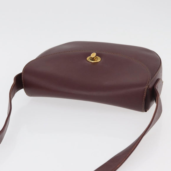 CARTIER Must Line Shoulder Bag Leather Bordeaux Gold Auth 179989