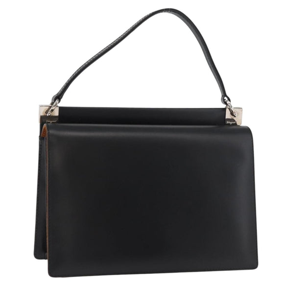 Salvatore Ferragamo Gancini Hand Bag Leather Black Silver Auth 179993