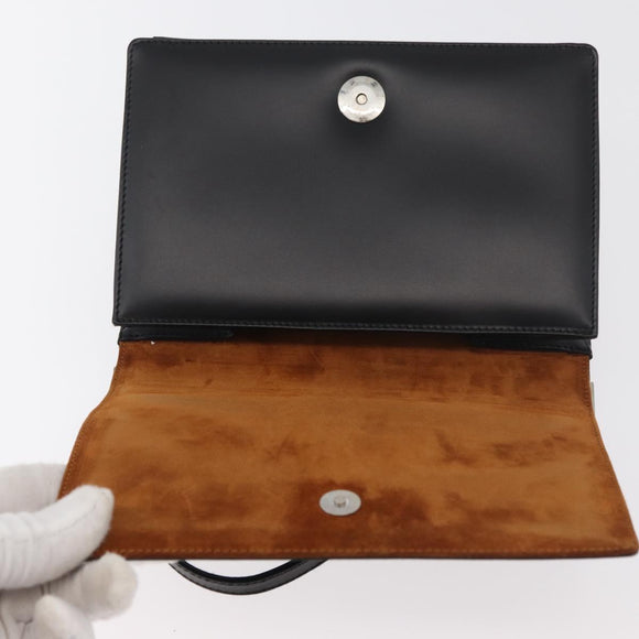 Salvatore Ferragamo Gancini Hand Bag Leather Black Silver Auth 179993