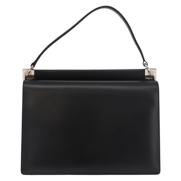 Salvatore Ferragamo Gancini Hand Bag Leather Black Silver Auth 179993