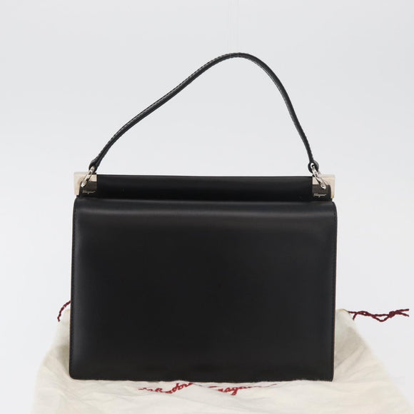 Salvatore Ferragamo Gancini Hand Bag Leather Black Silver Auth 179993