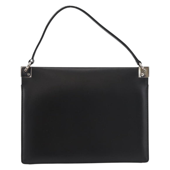 Salvatore Ferragamo Gancini Hand Bag Leather Black Silver Auth 179993