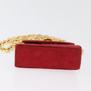 Salvatore Ferragamo Chain Gancini Shoulder Bag Suede Red Gold Auth 179999-6