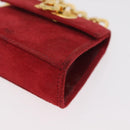 Salvatore Ferragamo Chain Gancini Shoulder Bag Suede Red Gold Auth 179999-16