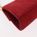 Salvatore Ferragamo Chain Gancini Shoulder Bag Suede Red Gold Auth 179999-17