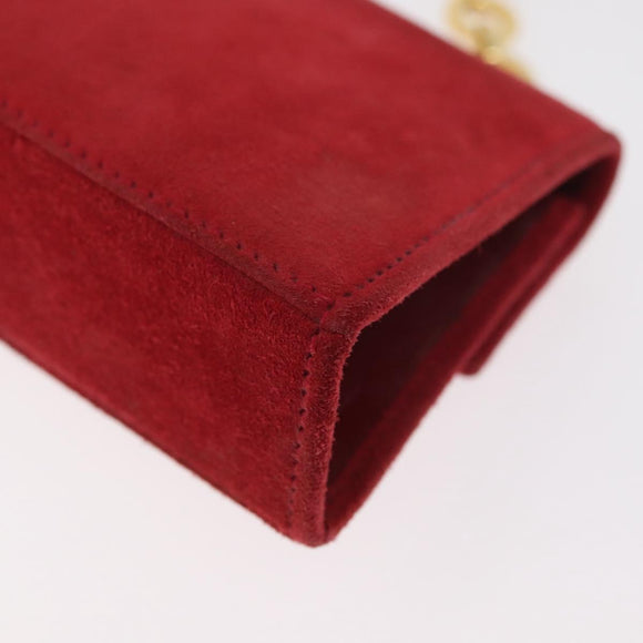 Salvatore Ferragamo Chain Gancini Shoulder Bag Suede Red Gold Auth 179999