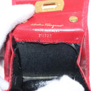 Salvatore Ferragamo Chain Gancini Shoulder Bag Suede Red Gold Auth 179999-12