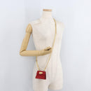 Salvatore Ferragamo Chain Gancini Shoulder Bag Suede Red Gold Auth 179999-22