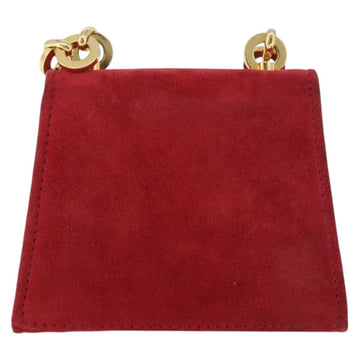 Salvatore Ferragamo Chain Gancini Shoulder Bag Suede Red Gold Auth 179999 - 0