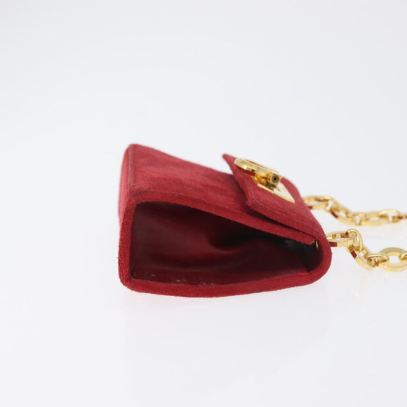 Salvatore Ferragamo Chain Gancini Shoulder Bag Suede Red Gold Auth 179999